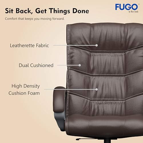 Image of FUGO FG10C Orthopaedic Office Chair, Adjustable Height, Tilting Mechanism, Heavy Duty Metal Base, Dual Nylon Casters, Comfortable Desk Chair for Work, 3 Years Warranty (Brown)