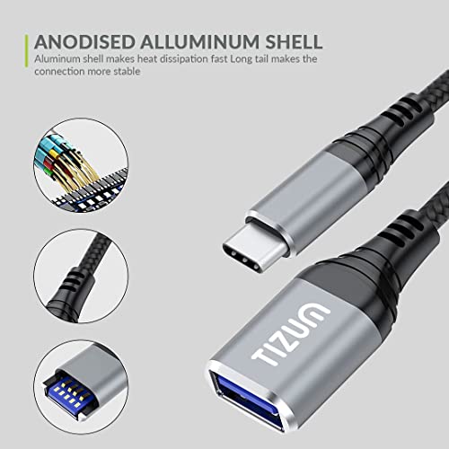 Image of Tizum USB Type C to 3.0 USB OTG Adapter /Cable /Connector, Fast Charging Data Transfer @5GBPS - MacBook Air /Pro, 11 /12.9 iPad Pro, 10.9 iPad Air 4, Galaxy S20, S20+, All Type-C Devices, 22 cm