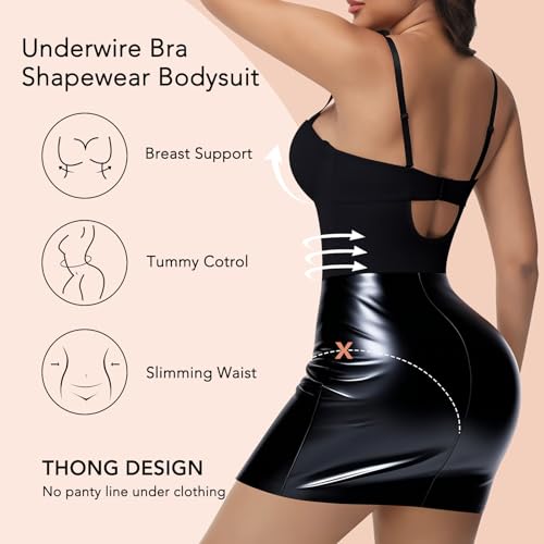 SHAPERIN Women's Tummy Control Shapewear Bodysuits Strapless Low Back Body Shaper with Built-in Bra & Removable Straps2