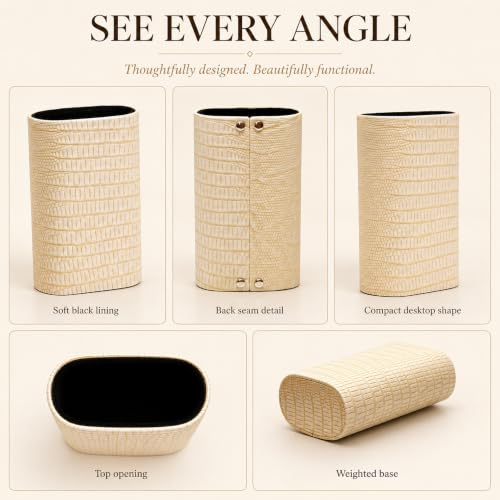 Image of Calabria Desktop Eye Glasses Holder Soft Lining Weighted Base Eyeglasses Stand Case Desks Nightstands PU Leather Mens Womens