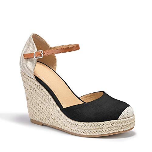 Image of FISACE Womens Summer Espadrille Heel Platform Wedge Sandals Ankle Buckle Strap Closed Toe Shoes