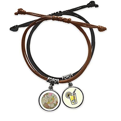 Bracelet Ukiyo-e Japon en corde et cuir Fleur Oiseau ajustable