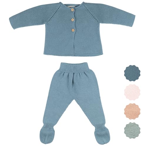 Micu Micu Newborn Girl Boy Clothes 0-3 months, 100% Organic Cotton, Knitted, Seamless, Soft and Breathable Baby Clothing, Newborn Baby Essentials, 2 Pieces (Jeans)