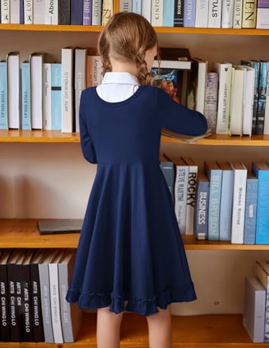 Arshiner Girls Dress Long Sleeve A Line Twirly Skater Loose Casual/Party Dresses with Pocket3