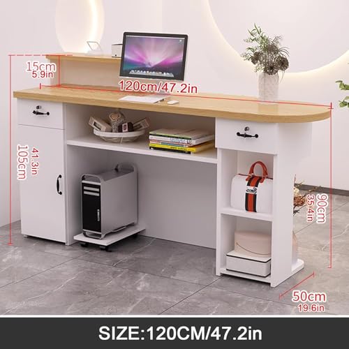 Nowoczesne biurko LED z zamykaną szufladą, stolik do biura, salonu, holu, biznesu - 120 cm uniwersalny blat roboczy