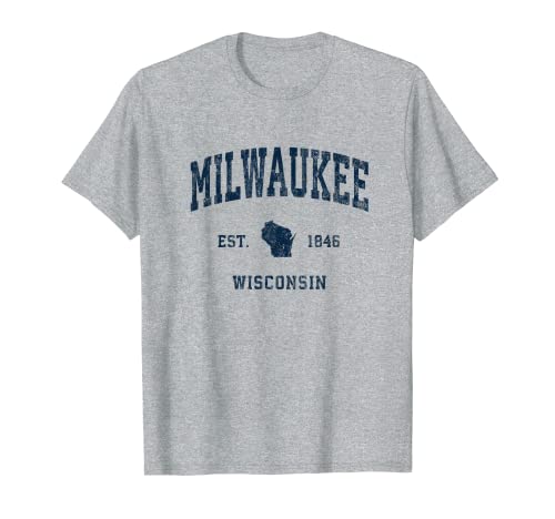 Diseño deportivo deportivo vintage de Milwaukee Wisconsin WI Athletic Navy Camiseta