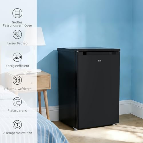 CHIQ kühlschrank mit gefrierfach 107 Liter, mit 13L Gefrierfach｜EEK C, 87 kWh/Jahr | 4-Sterne-Gefrieren, -24 °C bis -16 °C| geräuscharm, Schwarz, CTT107BC