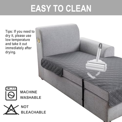 Image of Genina L Shape Couch Cover, Sectional Couch Chaise Covers, Waterproof Washable Sofa Covers for Left L Shape Chaise Lounge, Anti-Slip Sofa Slipcovers for Dogs Cats Pet Friendly(Dark Grey)