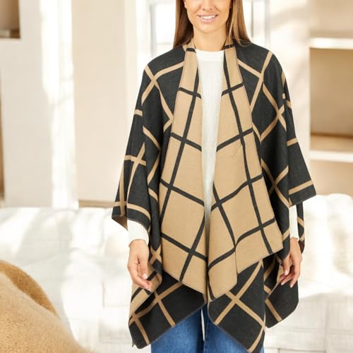 Image of Women's Shawl Wrap Poncho Ruana Cape Cardigan Sweater Open Front for Fall Winter Spring