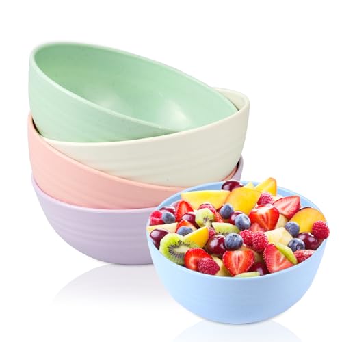 Mocrop 5 Stück Plastik Schüssel Set 750ml Salatschalen 15cm Leicht Plastik Schüssel Unzerbrechliche Müslischalen, Für Müsli, Salat, Mikrowellen& Spülmaschinenfest