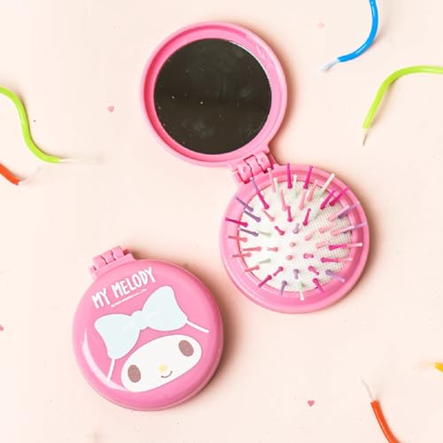 Brosse à cheveux compacte pliable avec miroir rose pour adolescente - 3