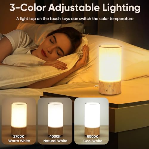 Caromolly Light Therapy Lamp, Happy Lamp 10,000 LUX UV Free with 3 Color Temperature & 5 Brightness Level, Full Spectrum Light Wood Base Round Flaxen Fabric Shade for Home, Office, 4" × 8.4” - Image 4