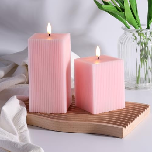 Velas LED rosas de rayas cuadradas pack de 2 para decoración de salones 5
