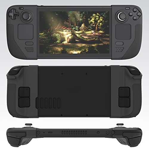 Silicone Protective Shell Cover for Steam Deck/OLED (2023) - Non-Slip Texture Handle Case, Anti-Collision Cover With 4 Thumb Caps (Black) - 2