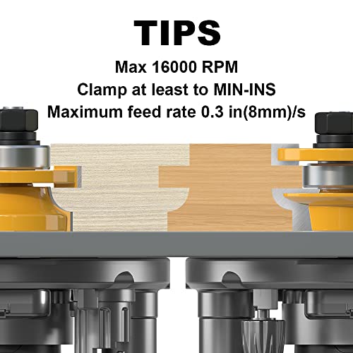 Image of 2PCS Round Over Style Rail and Stile Router Bits Set 1 /2 Inch Shank, 3 /8 Inch Cutting Depth, Up to 1 Inch Stock, Kitchen Cabinet Door Frame Shaper Cutters Raise Panel Making Router Bit Set