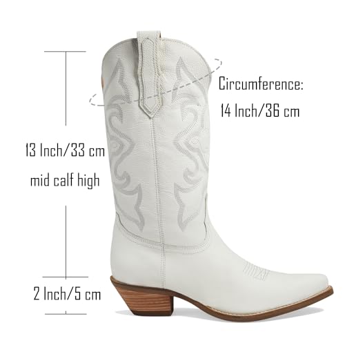 Image of LEHOOR Cowboy Boots Women Embroidered Mid Calf Western Boots Stacked Low Heel Pointed Toe Pull On Cowgirl Boot 4-11 M US