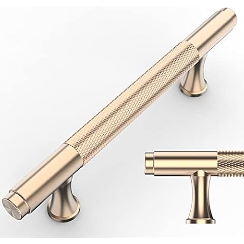 Amerdeco 10 Pack Gold Kitchen Cabinet Handles 6 Inch Length (3-3/4 Inch Hole Center) Knurled Brushed Brass Cabinet Pulls for Drawer Dresser, Cupboard and Wardrobe Cover