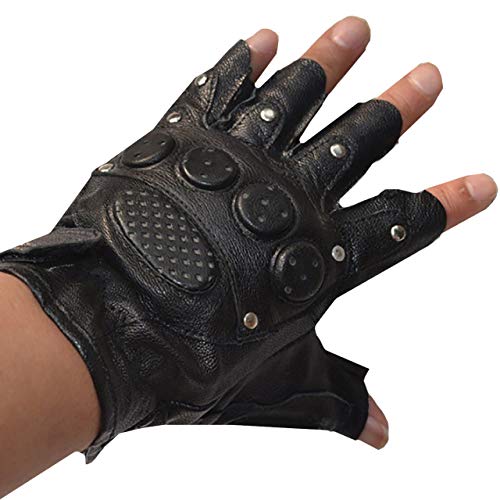 WHITE FANG(ホワイトファング) レザー グローブ 手袋 指なし バイク サイクリング ドライブ トレーニング メンズ NT055 (01:ブラック)