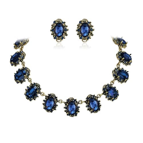 BriLove Victorian Style Statement Necklace Pierced Earrings Jewelry Set for