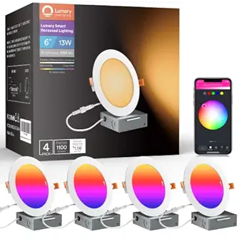Recessed Lighting Slim 6 Inch - Lumary Smart LED Recessed Lights 13W 1100LM WiFi LED Retrofit Downlight with Junction Box Work with Alexa/Google Assistant(6inch-4PCS)