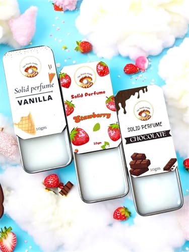Natural Solid Perfume Pack | Sweet & Fruity Scents (Vanilla, Strawberry, Chocolate) | Mini Perfumes for Girls, School & Office Use | No Spill, Pocket Size | 30gram Total | Natural Solid Perfume Pack | Sweet & Fruity Scents (Vanilla, Strawberry, Chocolate) | Mini Perfumes for Girls, School & Office Use | No Spill, Pocket Size | 30gram Total |