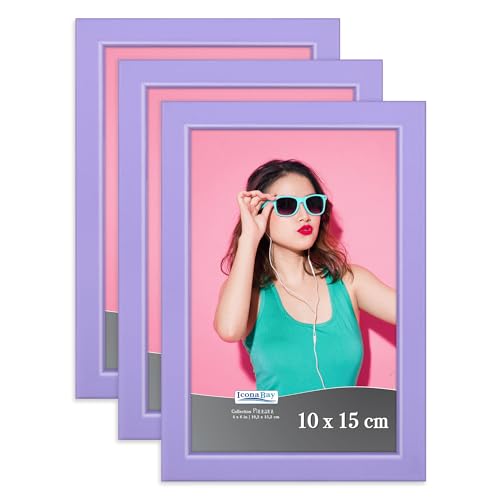 Icona Bay - Cadres Photo 10x15 cm - Violet, Lot de 3 - Cadres Photo en Bois Massif de Style Scandinave - Collection Pizzazz