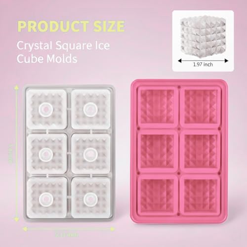 Image of Premium Large 3D Crystal Square Ice Cube Tray, Silicone Molds for Chilling Drinks, Chocolates, Juice, Jelly and Many More. (Pink)
