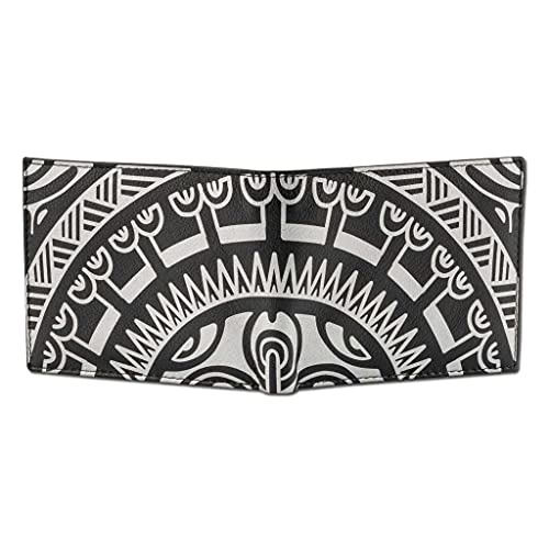 Billfold Wallet with Flip ID, Genuine Leather, Polynesian Tattoo Art by Sulu’ape Pili Mo’o (Black) from2
