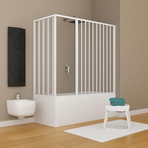 OGOMONDO Box Parete Vasca Estensibile in PVC, Doppia Anta a Soffietto, Chiusura Magnetica, 150 cm, Bianco (Bianco, 70x160 cm)