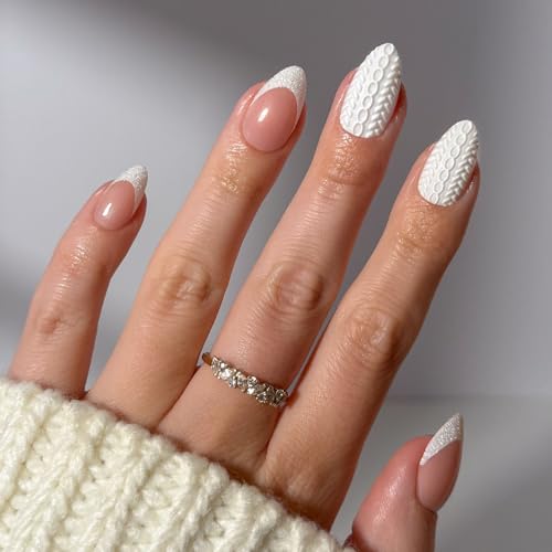 Glamnetic Press On Nails - Sweater Weather | Short Almond Fake Nails...