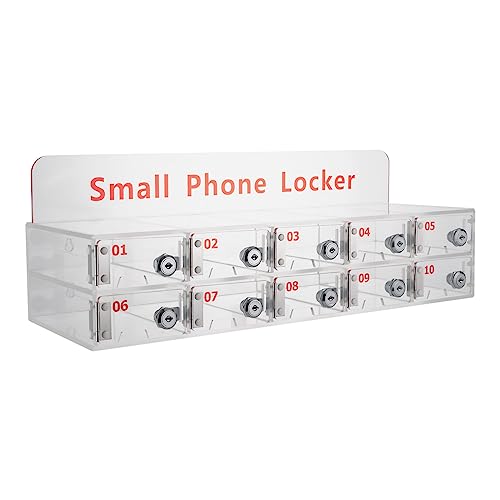Weglae Cell Phone Storage Locker,Clear Cell Phones Storage Cabinet,Clear Storage Holder Box,Acrylic Wall-Mounted Cell Phone Storage Cabinet with Key Lock for Classroom Office,10Slots