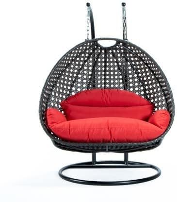 Image of OMANSH Double Seater Swing Chair with Stand & Cushion & Hook Outdoor || Indoor || Balcony || Garden || Living Room (Black-RED)