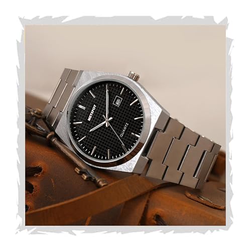 Image of Men's Stainless Steel Analog Watch with Textured Dial | Premium Quartz Movement | Date Display Wristwatch for Casual, Office & Formal Wear | Stylish Silver Bracelet Watch for Men