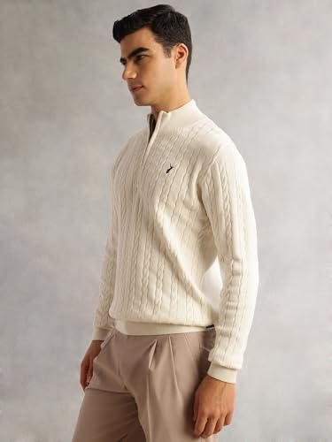 Image of Thomas Scott Men's | Regular Fit | Long Sleeves | Mock Collar | 100% Cotton | Dry Clean | Cable Knit | Knitted | Pullover Sweater