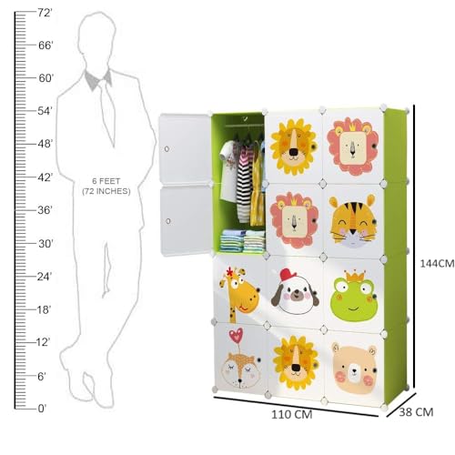 Image of KRISHYAM 12 Box Collapsible Plastic Cupboard for Storage, Plastic Soft Sheet Wardrobe Cabinet for Storage, Almirah for Clothes Storage Cabinet Storage Rack (Green)