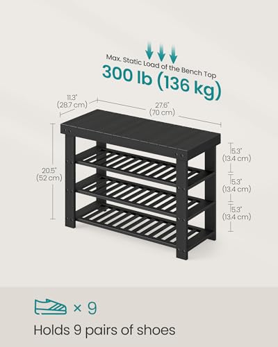 Image of SONGMICS Shoe Rack Bench, 4 Tier Bamboo Shoe Storage Organizer, Entryway Bench, for Living Room, Bathroom, Bedroom, 11.3 x 27.6 x 20.5 Inches, Ink Black ULBS370BH01