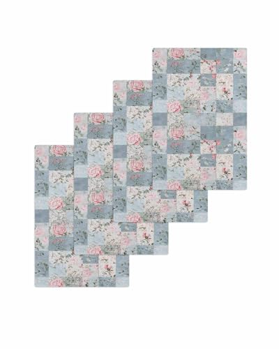 Hokiten Blue Pink Botanical Waffle Kitchen Towels Dishcloths, Spring Floral Vintage Absorbent Dish Towels | Hand Towels for Bathroom/Bar, 16 x 24 Inch, 4 Pcs