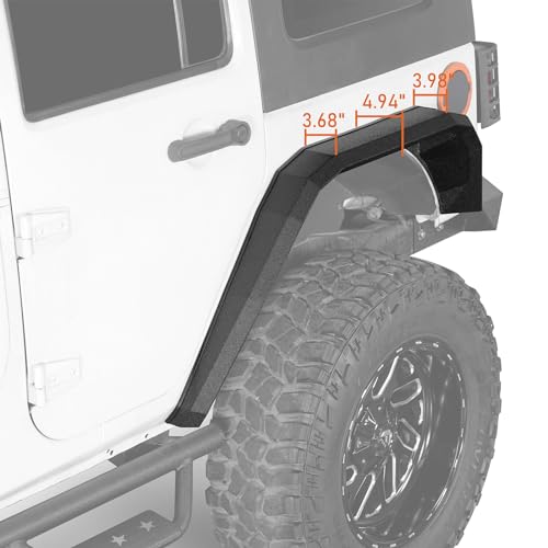 Image of Hooke Road JK Flat Rear Fender Flares Mud Guard for 2007-2018 Jeep Wrangler JK & Unlimited 2 /4 Doors, 2PCS Off-Road Wheel Fenders Heavy-Duty