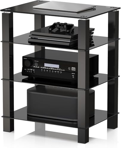 【Capacità di carico】Ogni ripiano di questo Supporto HIFI sostiene 40 kg, 15 kg, 15 kg e 15 kg. Il top è adatto al vostro giradischi, mentre i ripiani centrali regolabili vi consentono di sistemare amplificatori e diffusori in base alle dimensioni delle vostre apparecchiature.