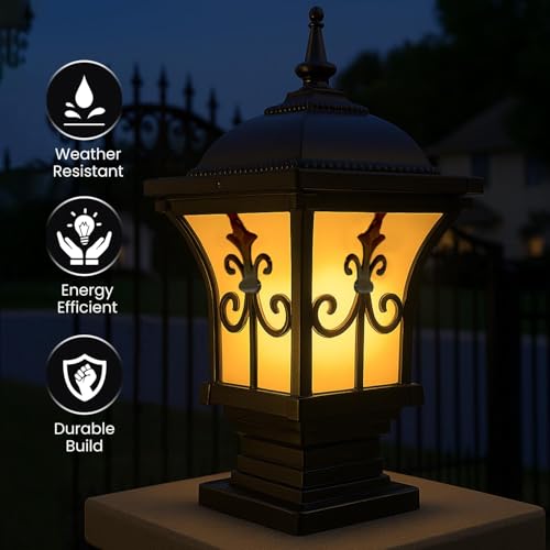 Image of GIGAWATTS ‎TRISHUL Outdoor Gate Light - 101% Rust & Waterproof Die-Casting Aluminium Exterior Piller Lamp Base Mount for Garden, Boundary Walls & Home Entrances (B22 Holder, Bulb Not Included, Black)