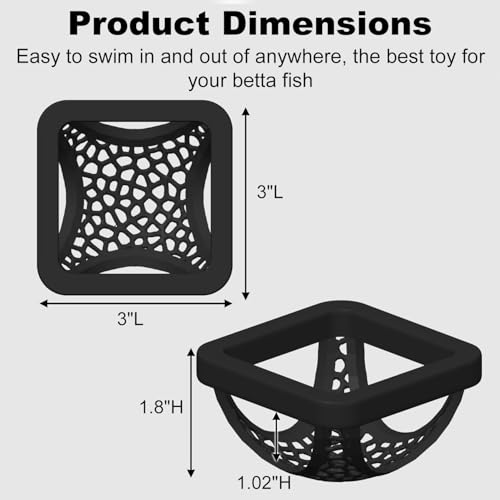Image of Floating Betta Hammock and Feeding Ring, Aquarium Beta Hideout, Cave, Bed | 3D Printed Betta Fish Toys and Decor for Fish Tank, Resting Spots for Betta Fish, Small, Black