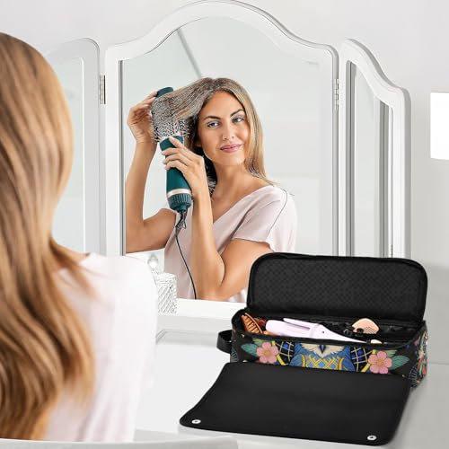 Estuche de viaje 2-en-1 para rizador y plancha de pelo, con alfombrilla resistente al calor y cierre impermeable, organizador para planchas y rizadores con diseño tribal búho atrapasueños miniatura 6