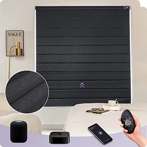 Graywind Apple Homekit Smart Roman Shades For Windows Siri Voice Control Motorized Blinds With Remote Classic Plain Fold Soft Blackout Roman Shades For Doors Bedroom, Custom Size (Flowing Line Black) #TOP14