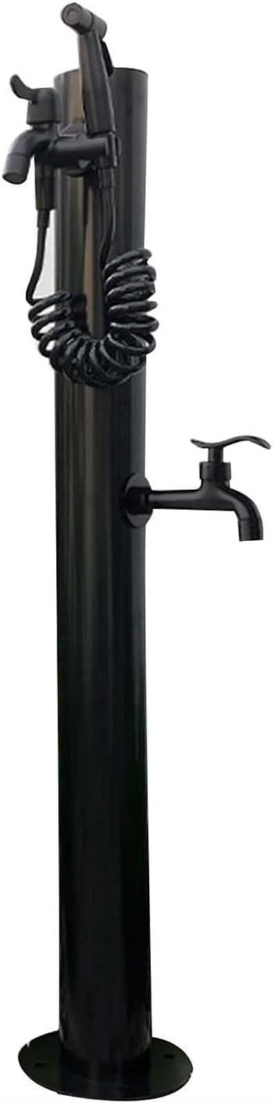 BHGFYXBS Freestanding Garden Water Column Freestanding Hose Stand With Faucet,Decorative Water Feature Fountain Water Dispenser Hydrant, Backyard Irrigation Washing,Black 1
