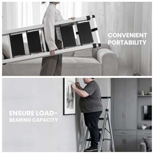 XinSunho 4 Step Ladder Folding Aluminum Stool Retractable Handrail - Image 5