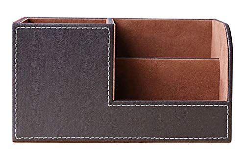 Leather Multi-Function Desk Tidy Stationery Organizer Storage Box Pen/Pencil, Cell Phone, Business Name Cards, desk organizers (Coffee)