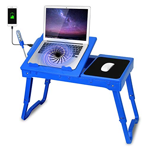 Mesa para portátil ajustable con ventilador y luz LED