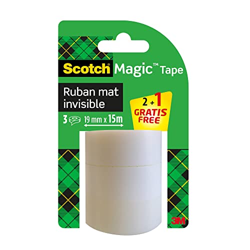 Scotch promotion 8-1915R2+1 de 3 rouleaux de ruban adhésif mat invisible réagissant sous dispositif et magic 19 mm x 15 m