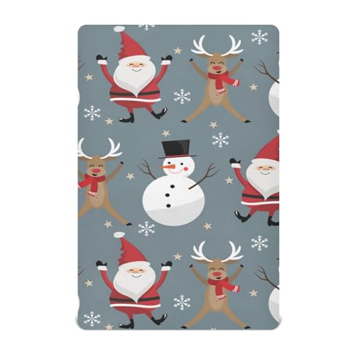 Moudou Christmas Santa Claus Snowman Playard Sheet for Boy Girls, Soft Breathable Fitted Toddler Sheet for Standard Playard Bed Mattress, 39 x 27 x 5 Inch