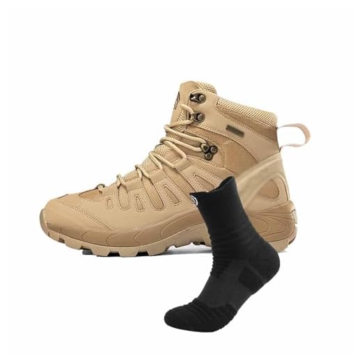Botas de trabalho táticas militares impermeáveis, botas táticas masculinas do exército com meias esportivas Botas de combate leves Botas de caminhada na selva para caça ao ar livre (Color : Brown, S